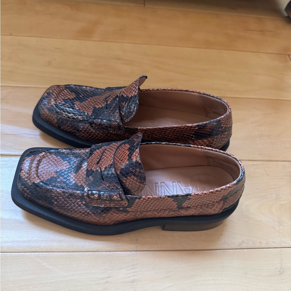 Ganni Brown snake effect Loafers